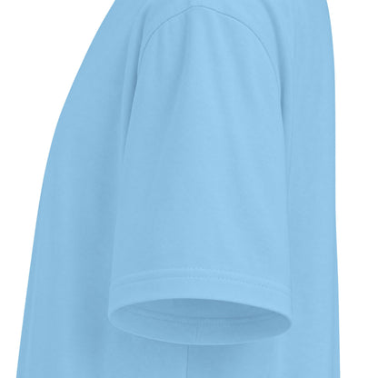 Proudly Clowded Fishing Man Tee — sleeve detail, Sky Blue