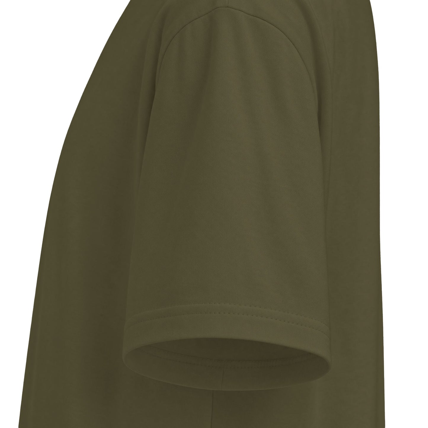 Proudly Clowded Fishing Man Tee — sleeve detail, Hunter Green