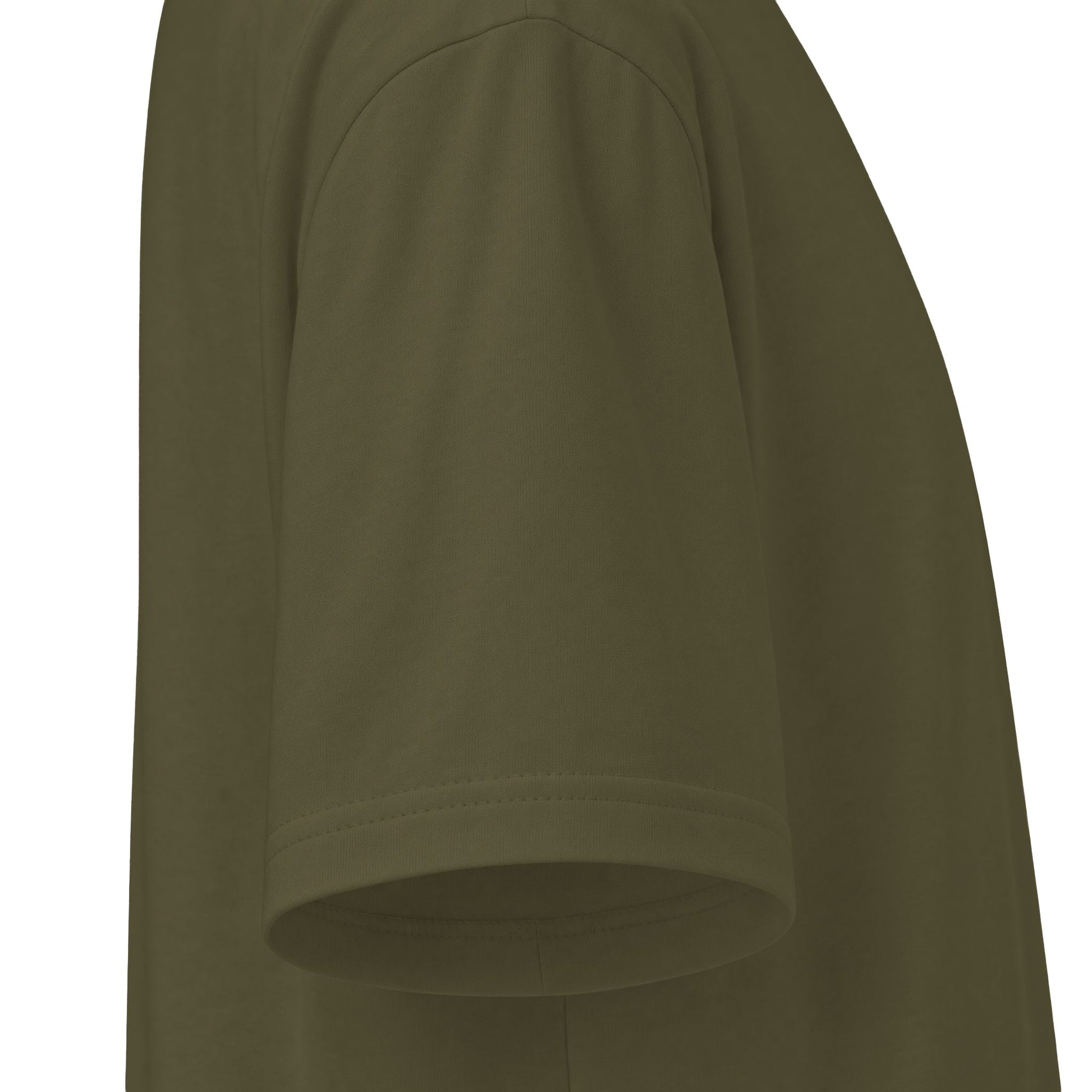 Proudly Clowded Fishing Man Tee — sleeve detail, Hunter Green